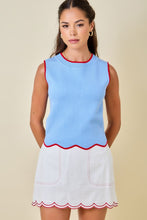 Load image into Gallery viewer, Blue/Red Slvls Knit Scalloped Hem Top