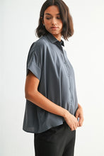 Load image into Gallery viewer, Steel Blue Dolman Slv Button Down Top