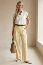 Load image into Gallery viewer, Off White SS V-Neck Satin Blouse