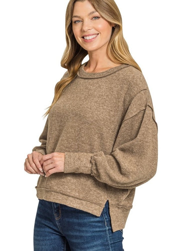 Mocha Brushed Hacci Oversized Sweater