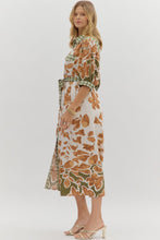 Load image into Gallery viewer, Camel/Green Button Front SS Maxi Dress