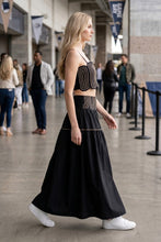 Load image into Gallery viewer, Black/Taupe Lace Trimmed Top + Skirt Set
