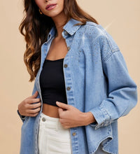 Load image into Gallery viewer, Light Denim Rhinestone Embellished Oversized Shirt