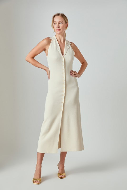 ivory knit midi dress Ivory Knit Collared Midi Dress – Mod and Proper