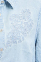 Load image into Gallery viewer, Light Denim Embroidered Shirring Slv Shirt