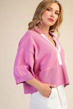 Load image into Gallery viewer, Pink Contrast Trim Dropped Shoulder Sweater