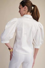 Load image into Gallery viewer, White Collared Puff Slv Button Down Shirt