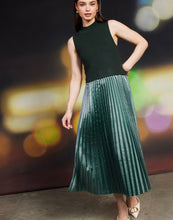 Load image into Gallery viewer, Astro Green Pleated Contrast Mock Neck Dress