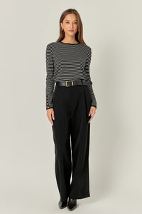 Black/White Striped Knit Sweater w/ Gold Buttons