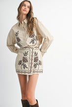 Load image into Gallery viewer, Taupe Embroidered Button Down Shirt + Skirt Set