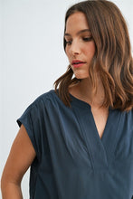Load image into Gallery viewer, Slate Blue Wide Shoulder Cotton Blouse