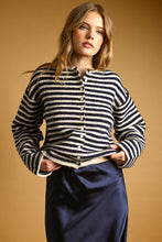 Load image into Gallery viewer, Navy/Oat Striped Button Sweater Cardigan