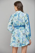 Load image into Gallery viewer, Blue Multi Floral Tie Frnt LS Dress