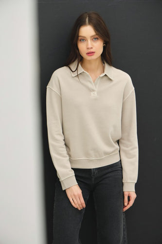 Stone Cozy Acid Wash Henley Pullover