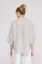 Load image into Gallery viewer, Natural Striped Quarter Slv Button Down Top