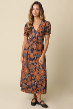 Load image into Gallery viewer, Navy/Rust Printed SS Button Down Dress