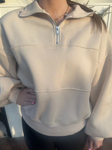 Cream Half Zip Oversized Sweatshirt