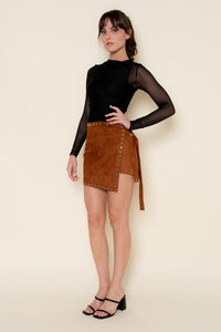 Black Shirring LS Bodysuit