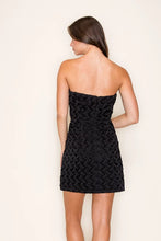 Load image into Gallery viewer, Black Satin Woven Strapless Dress