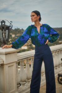 Emerald Multi Floral Satin Blouse