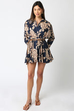 Load image into Gallery viewer, Blue/Cream LS Printed Dress w/ Belt