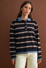 Load image into Gallery viewer, Navy Combo Striped Knit LS Top