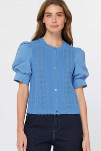Periwinkle Blue Knit Top Puff Slv Top