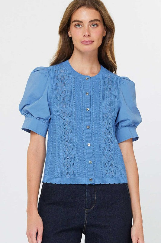 Periwinkle Blue Knit Top Puff Slv Top