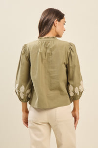 Lt. Olive Embroidered Button Down Top