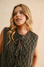 Load image into Gallery viewer, Olive Tie Frnt Cable Knit Vest
