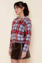 Load image into Gallery viewer, Blue Multi Plaid Knit Zip Sweater