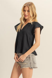 Black Flutter Slv Cotton Top