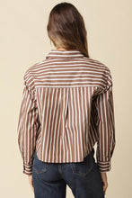 Load image into Gallery viewer, Brown/Cream Striped LS Button Down Shirt