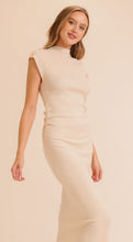 Load image into Gallery viewer, Cream Side Pleat Midi Sweater Dress