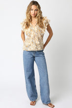 Load image into Gallery viewer, Natural Printed Ruffle Slv V-Neck Top