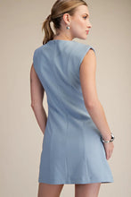 Load image into Gallery viewer, Dusty Blue Padded Shoulder Mini Dress