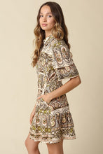 Load image into Gallery viewer, Natural Olive Printed Button Down Belted Dress