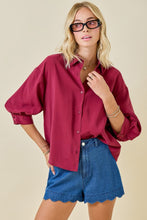 Load image into Gallery viewer, Button Down Collared 3/4 Puff Slv Top Maroon