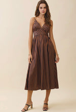 Load image into Gallery viewer, Brown Stripe Vneck Midi Dress