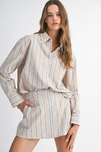 Load image into Gallery viewer, Lt. Taupe Striped LS Button Shirt + Skort Set