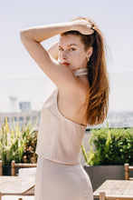 Load image into Gallery viewer, Champagne Satin Cowl Neck Halter Top