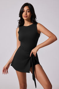 Black Slvls Tie Frnt Tennis Skort Dress