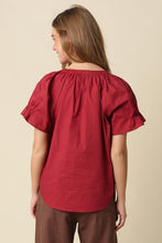 Load image into Gallery viewer, Maroon V-Neck Puff Slv Top
