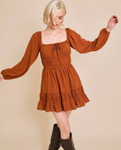 Load image into Gallery viewer, Rust Puff LS Tiered Mini Dress