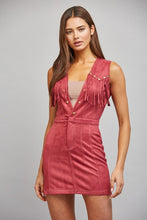 Load image into Gallery viewer, Maroon Suede Fringe Trimmed Fitted Dress