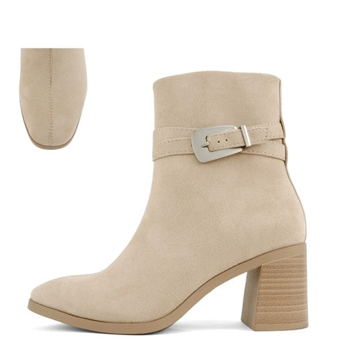Taupe Suede Buckle Bootie