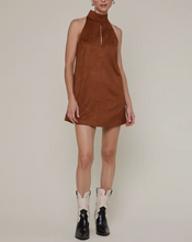 Load image into Gallery viewer, Brown Suede Mock Neck Cutout Dress