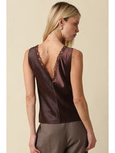Load image into Gallery viewer, Satin Lace Trim V-Neck Tank Top Brown