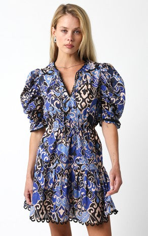 Black/Blue Pattern Tie Frnt Dress