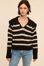 Load image into Gallery viewer, Black/Beige Collared Stripe Sweater